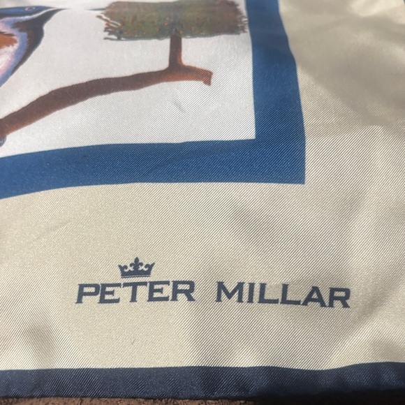 Peter Millar Bird Cage Print Scarf in Cream and Blue - Picture 2 of 4